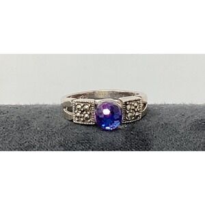 Sterling Silver Crystal Ball Marcasite Sorceress Rainbow Ring Size 5.5 314g